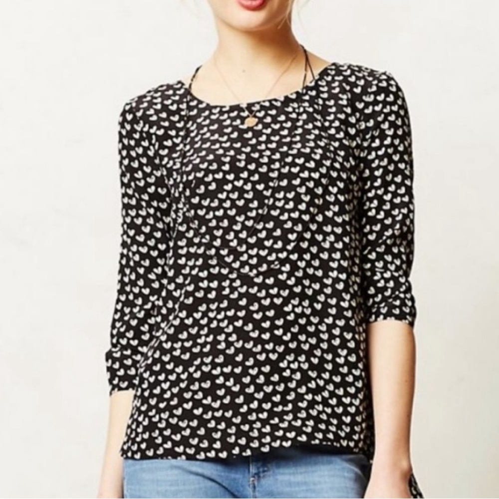 ANTHROPOLOGIE MAEVE LINOSA HEARTS SILK TOP xS extra small chic